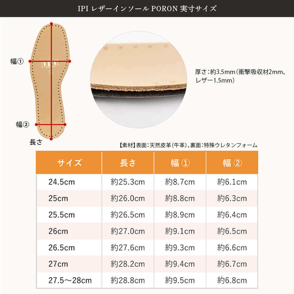 高級本革 IPI レザーインソール｜吸湿・吸汗性に優れた日本製の中敷き